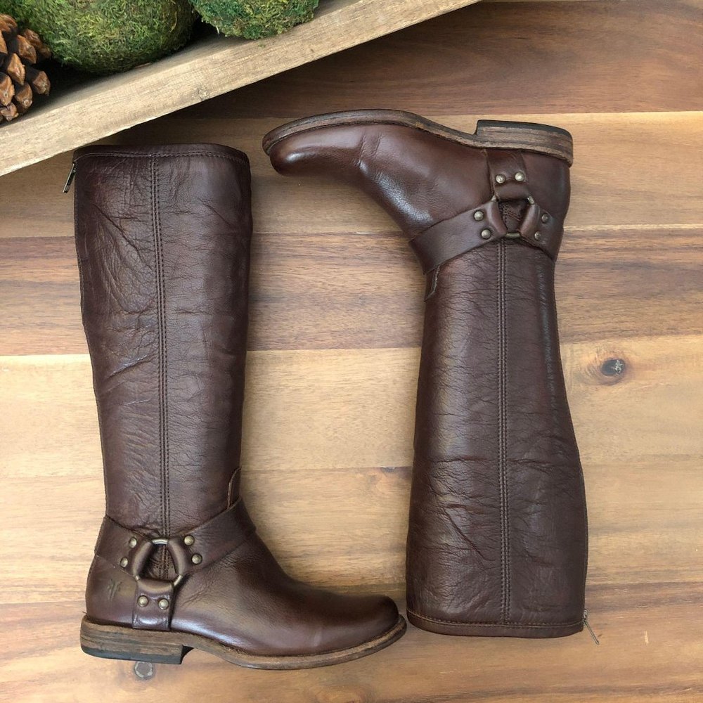Frye Phillip Harness Tall Washed Leather Rare